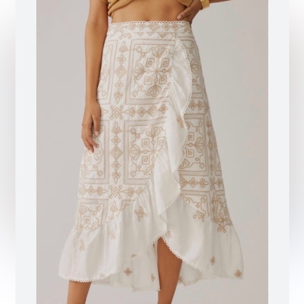 Anthropologie Bare Embroidered Halter Skirt